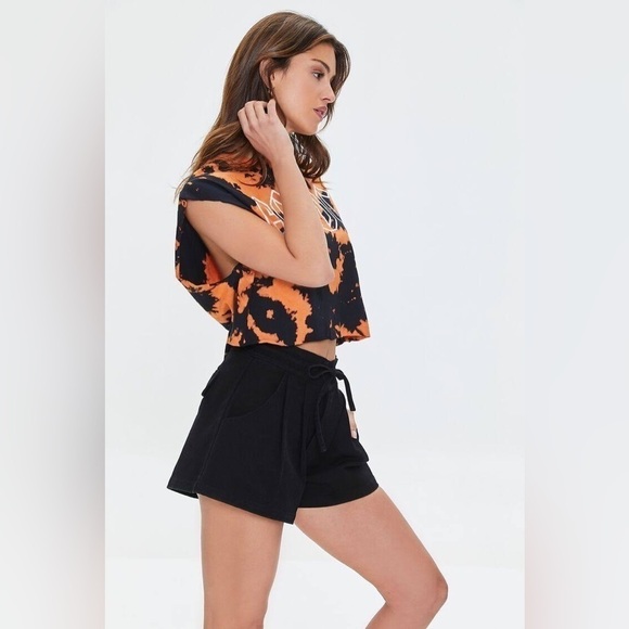 Forever 21 Band AC/DC Black Orange Cutoff Cropped sleeveless Tee shirt Small Med - Picture 4 of 8